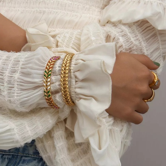 New 18K Gold Enamel Open Bracelet Bangles - Picture 3 of 7